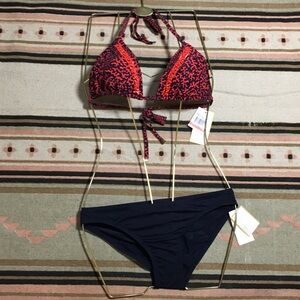 Michael Kors women’s bikini red & navy triangle top XS beads on top